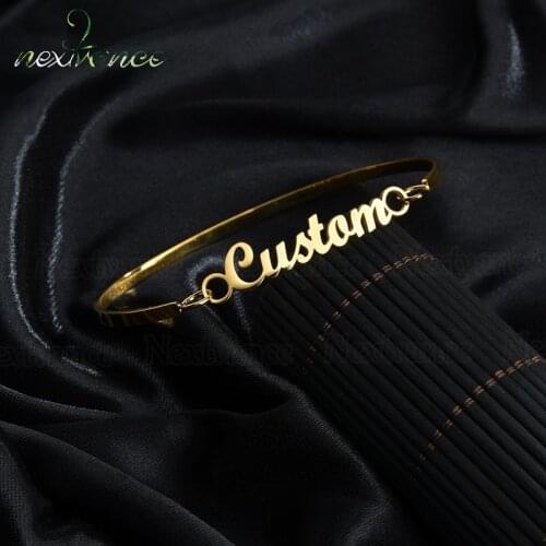 Nextvance Fashion Customized Name Cuff Personalized Charm Bracelets Bangles Women Gold Stainless Steel Girlfriend Jewelry Gifts