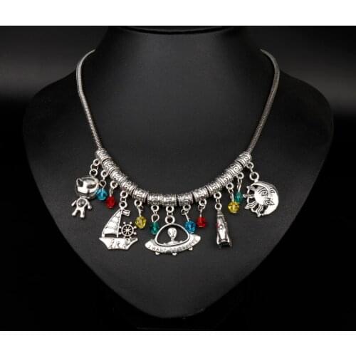 MQCHUN The X Files I Want To Believe Choker Necklace With Snake Chain Pirate Skull Spaceship Crystal Beads Women Charm Pendant