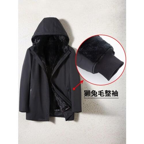 Mens Parka Real Fur Coat Winter Jacket Hooded Natural Mink Fur Liner Plus Size Mens Mink Coat Overcoat 910-1 KJ3301