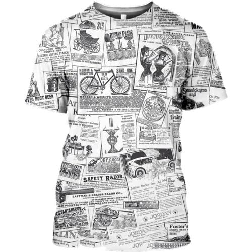 T-shirts Old Newspaper 3D Print Men Women Casual Fashion Hip Hop Funny Short Sleeve Streetwear Vintage Tees Tops Shirt