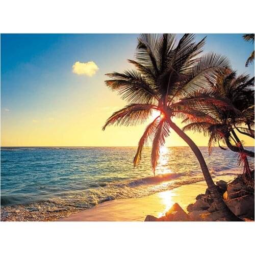 5D Diamond Painting coconut Tree Beach Landscape DIY Round Full Diamond Embroidery Kit Landscape Home Decoration Crafts 30*40cm