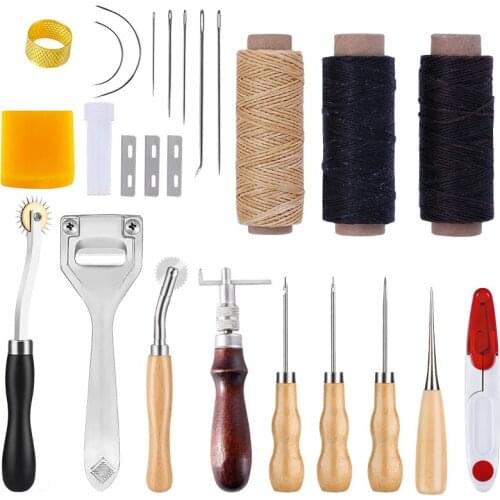 Imzay Leather Stitching Sewing Punch Craft Tools Kit Cutter Carving Working Stitching Leather Craft Tool Sets Accessories