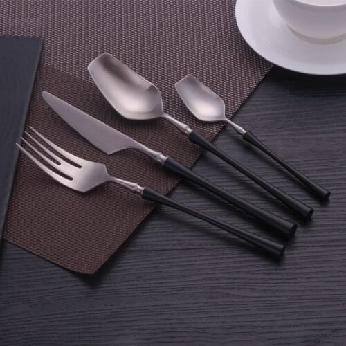 Dinner Forks Knives Spoons Sets Black Silver Cutlery Set Kitchen Utensils Sets Portable Cutlery Flatware Tableware Dropshipping