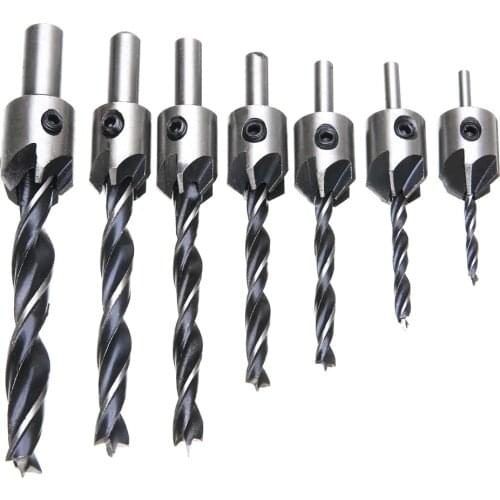 7pcs/set HSS 5 Flute Countersink Drills Bit Set Carpentry Reamer Woodworking Chamfer 3-10mm