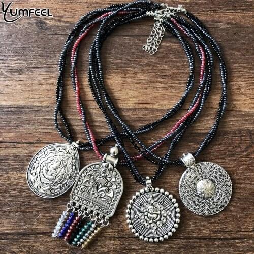 Yumfeel New Vintage Necklace Handmade Seed Beads Big Religious Hinduism Pendants & Necklaces Women Jewelry