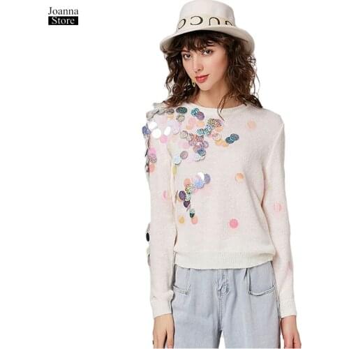 Fall Sequin Sweater Pink Women Pullover Sweaters Sweet Casual Tops Elegant Oversized Sweater Korean Style Clothes New Streetwear