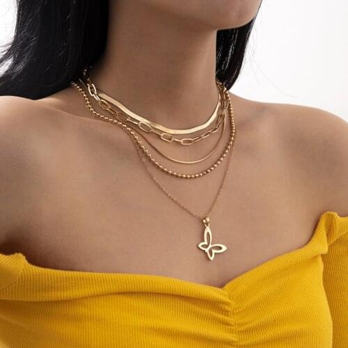 Punk Miami Cuban Hip Hop Cool Wind Very Fine Snake Bone Chain Clavicle Necklace Temperament Hollow Butterfly Pendant Female