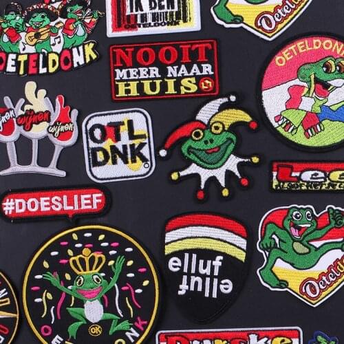 Iron on Patches Oeteldonk Club Full Embroidered Frog Carnival for Netherland Patches for Clothing Embroidered Patches Stickers G