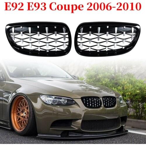Front Kidney Grill, Front Hood Diamond Grille Meteor Grill For-BMW 3 Series E92 E93 Coupe 2006-2010 Gloss Black+Chrome