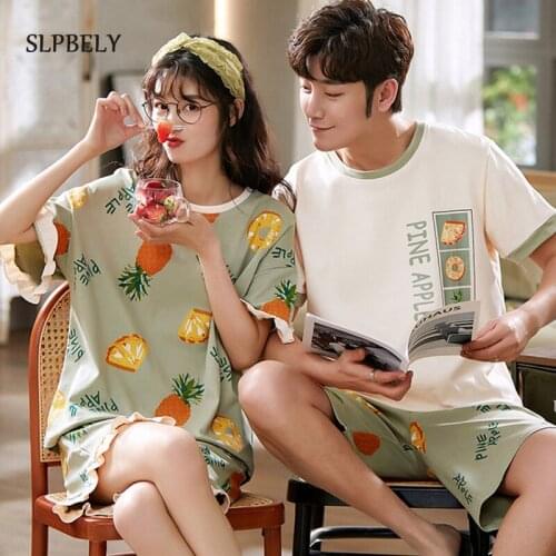 SLPBELY Couple Pajamas Set Homesuit Summer Cute Green Lover Sleepwear Men And Women Pyjamas Pijama Homewear Nightwear Nightsuit