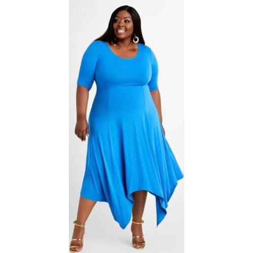 ChocoMisty-LadyPlus Plus-size Dresses Irregular U Collar Midi Dress Q7192