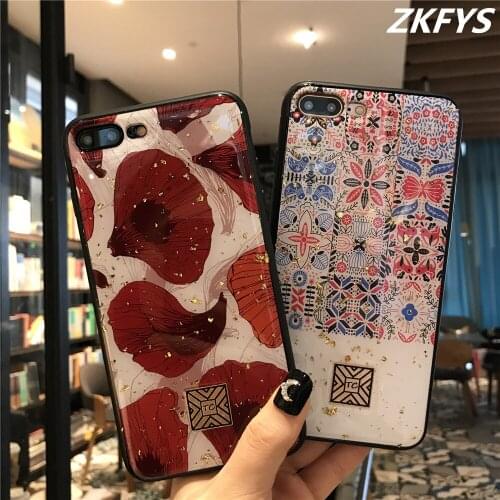 Luxury Gold Foil Flower Phone Cases for iPhone 8 7 6 6s Plus Soft TPU Silicone Cover for iPhone 11 Pro XS Max XR X Glitter Case