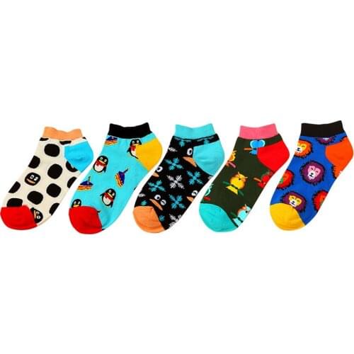 Happy Socks Womens Mens Funny Kawaii Cartoon Penguin Polka Dot Ice Flower Ankle Socks Funny Short Socks Unisex Male Female