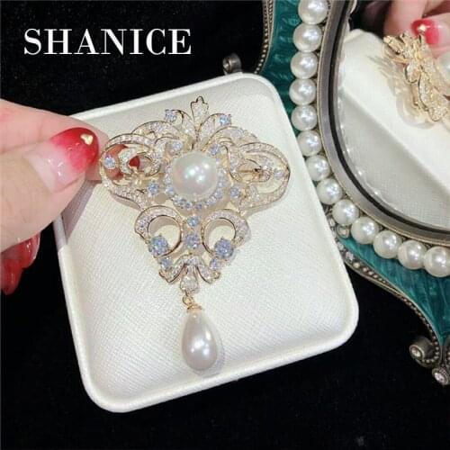 SHANICE Bride Huge Flower Drop Pendant Brooch Pin Clear Cubic Zirconia Crystal Luxury Wedding Bride Brooch Sweater Pin