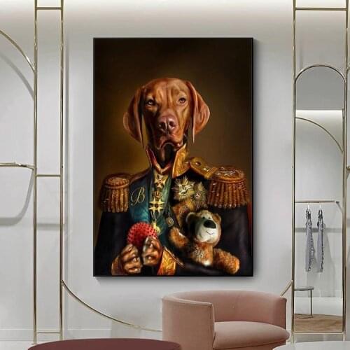 Dog in Military Uniform Canvas Paintings on the Wall Art Posters And Prints Classical Animals Dog General Art Pictures Cuadros