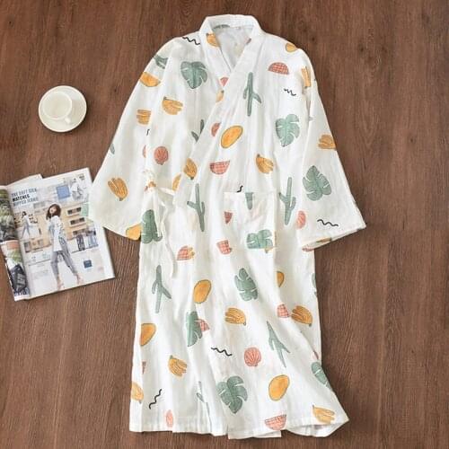 Japanese Woman Pajamas New Summer Fresh Leaf Kimono Robes Korean Female Gauze Cotton Thin Casual Nightgowns Floral Bathrobes