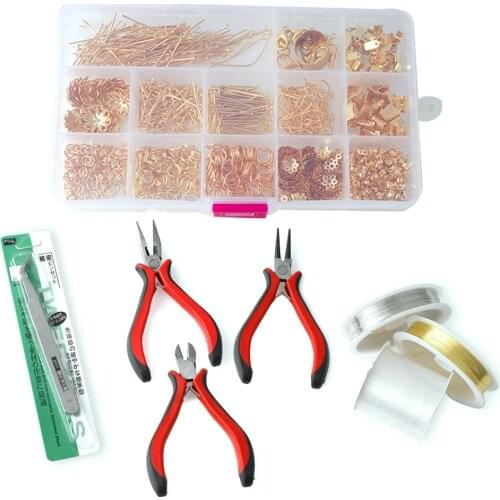 Jewelry Findings Set Jewelry Making Kit Starter Earring Hook/JumpRings/Pins/Extend Chain/ Tweezers Pliers Wire Jewelry Findings