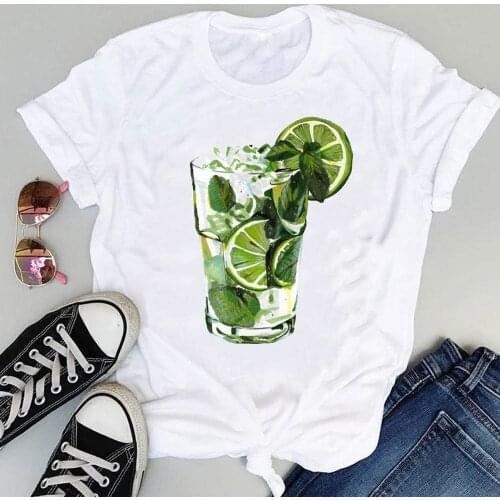 Women 2021 Trend Style Juice Fruit 90s Cartoon Graphic Summer Short Sleeve Fashion Print Female Clothes Tops Tees Tshirt T-Shirt