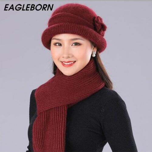New Woman Winter New Hat and Scarf Set Knitted Woolen Hat Warm Mom Grandma Hat Scarf Set Bucket Hat Women Winter Hat Beanie Hat