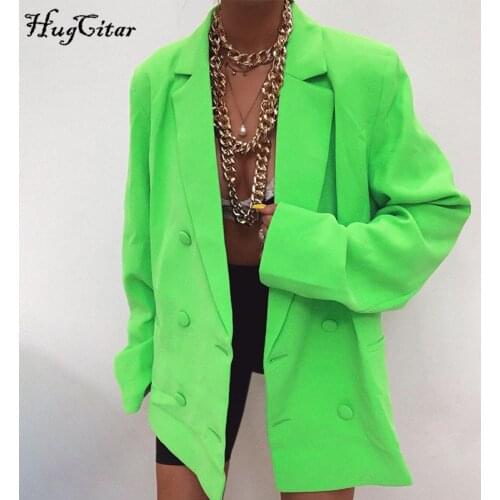 Hugcitar 2019 long sleeve pure oversize coat blazer autumn winter women streetwear outfits windbreaker female tops