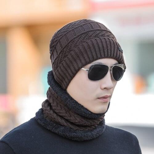 LEOSOXS Winter Knitted Hats Scarves Men Winter Cap Neck Warmer Hat Knit Cap Scarf Knitted Wool Cap Men Casual Solid Colors