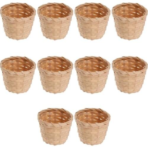 10pcs Rural Woven Baskets Fruit Arrangement Baskets Portable Storage Baskets Bamboo Mini Desktop Storage Basket