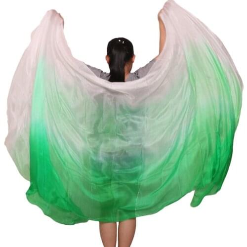 100% Silk Belly Dance Veil 5mm 250/270*114 cm Gradient Colors Green+Light green+White Hand Dyed Dance Silk Veils Customized