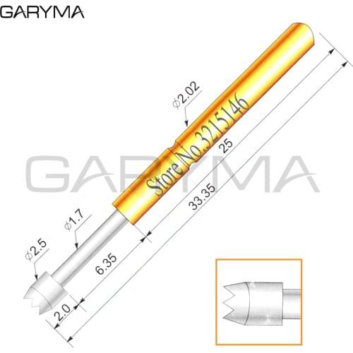 100Pcs P125-H Dia 2.5mm Spring Test Probes Pogo Pin Length 33.35mm Stroke Spring Froce:180g Tool