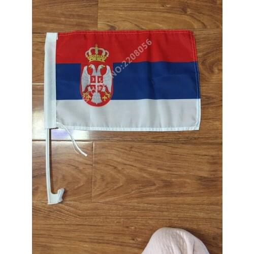 30x45CM Serbia window Car flag polyester Car decoration with flagpole Free Shipping