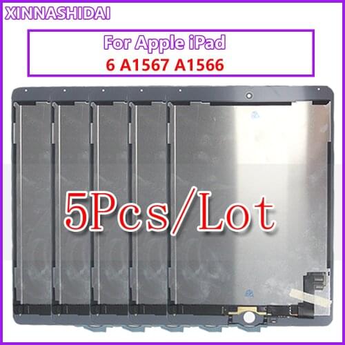 5Pices/lot 5Pcs LCD +Adhesive For Apple Ipad Air 2 ipad 6 A1567 A1566 Full LCD Display Touch Screen Digitizer Panel Assemble