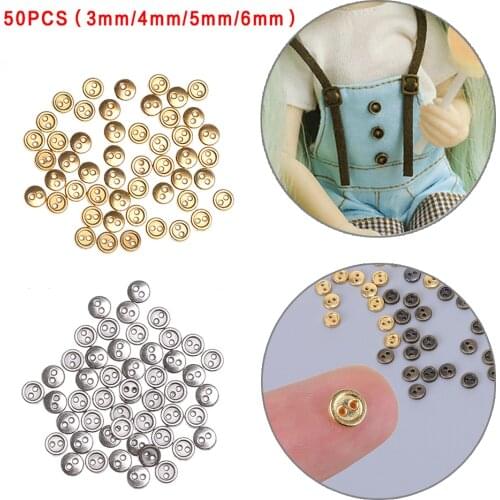 50 Pcs/pack 3/4/5/6 mm Mini Buttons for DIY Doll Clothes Tiny Metal Round Buckles Toy Dolls Clothing Handmade Sewing Accessories
