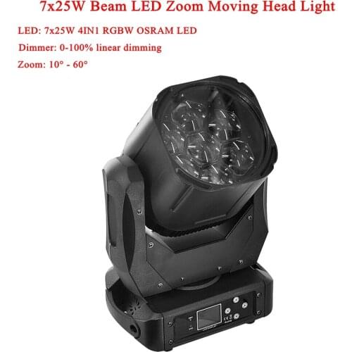 7X25W RGBW Quad Color Lamp Moving Head Beam Lights With Rotation Gobo Function For Disco DJ Music Party KTV Night Light