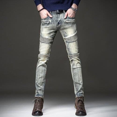 Free Shipping New 2019 mens male Threaded retro jeans European trendy brand motorcycle Korean old trend street denim pants