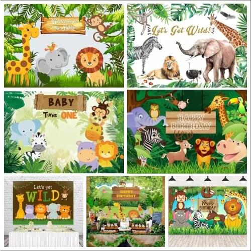 Cartoon Giraffe Lion Zebra Background Party Decor Photography Props Forest Animals Lets Get Wild