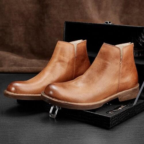 New Fashion Vintage Men Shoes Handmade Top Quality British Autumn Winter Cow Leather Ankle Boots Wedding Round Toe Chelsea Boots
