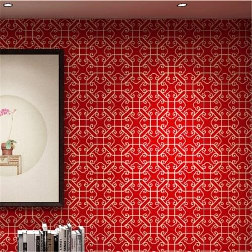 Wellyu New Chinese style big red classical Zen Chinese style full shop restaurant dining room TV background wall paper
