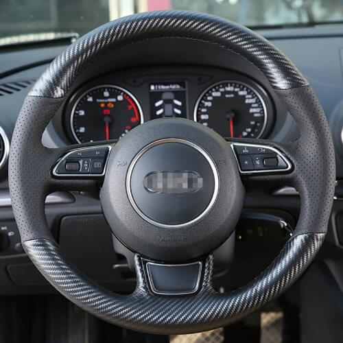 3D Carbon Fiber&Black Hole Leather Steering Wheel Hand Sewing Wrap Cover Fit For Audi A1 A3 A4 B8 A5 A6 C7 A7 A8 D4 Q3 Q5