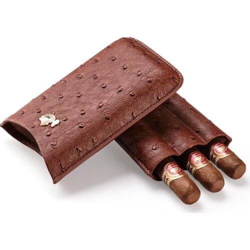 Cigar case cow leather ostrich skin cigar moisturizing case portable cigar holster can store 3 sticks gift boxes CF-0401