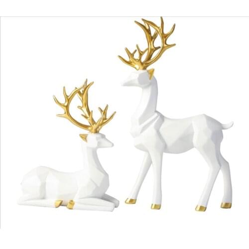 Home Office Décor Christmas Reindeer Figurines Nordic Style Small Resin Sitting Standing Deer Statues 2PCS
