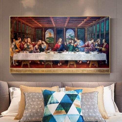 Colored Last Supper Jesus Canvas Painting Canvas Print Wall Art Picture For Living Room Home Decor Wall Decoration Frameless