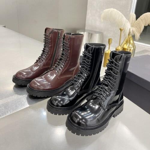 Thick Bottom Martin Boots Classic Round Toe Women Boots Genuine Leather Women Shoes 2021 New Autumn Ankle Boots Daily Jean Dress