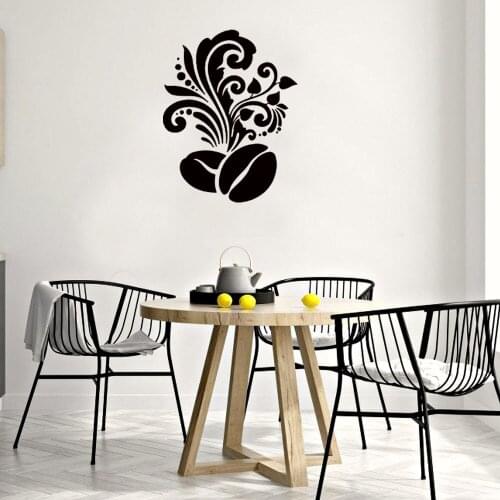 Coffee Bean With Floral Pattern Kitchen Wall Sticker Cafe Shop Interior Design Art Mural Home Decor Vinyl Wall Decals Poster
