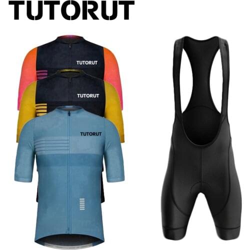 TUTORUT Cycling Jersey Set Short Sleeve Quick Dry Bicycle Clothes Summer Outdoor Wear Wicking Breathable With Three Pockets