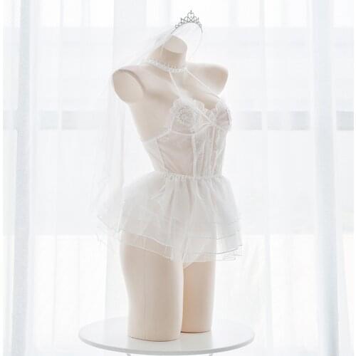 Angel Ballet Girl Lace See-through Underwear Set Sexy Lolita Cospaly Wedding Short Dress Set Mesh Lingerie Set Exotic Apparel