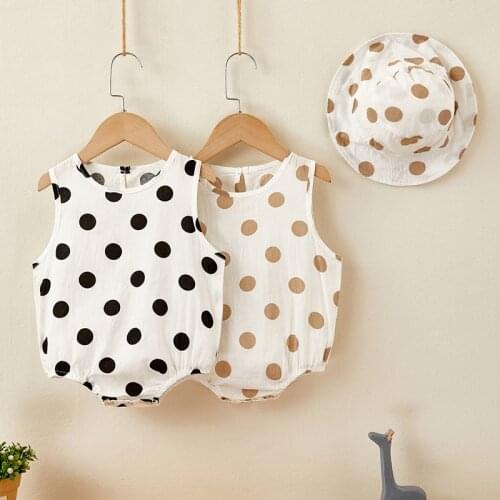 Summer Baby Girls Boys Clothes Newborn Baby Rompers Fashion Cute Dot Printing Kids Clothing Cotton Sleeveless Jumpsuit With Hat