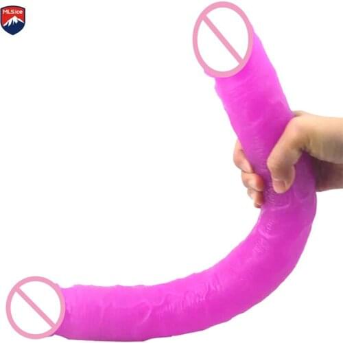 MLSice 18 Inch Lesbian Gay Two Head Long Penis Double Header Glans Dong Dual Sided Dildo Realistic Dick Anal Sex Toys for Women