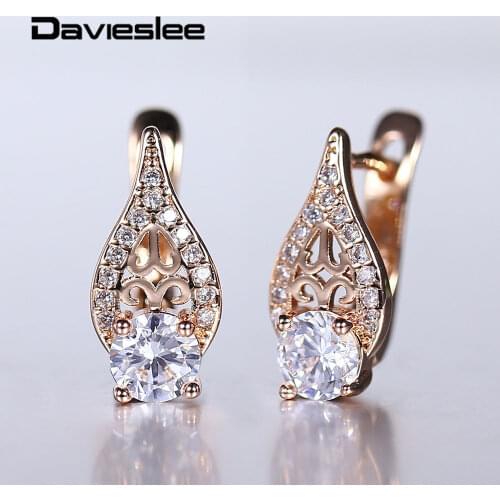 Fashion Accessories 585 Rose Gold Stud Earrings Clear Water Drop Zircon Geometric Earrings for Women Girls Best Gifts DGE288