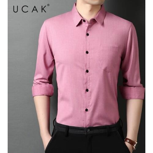 UCAK Brand Solid Color Shirts Men Clothing Turn-down Collar Streetwear Pocket Shirt Pull Homme Spring Autumn New Clothes U6533