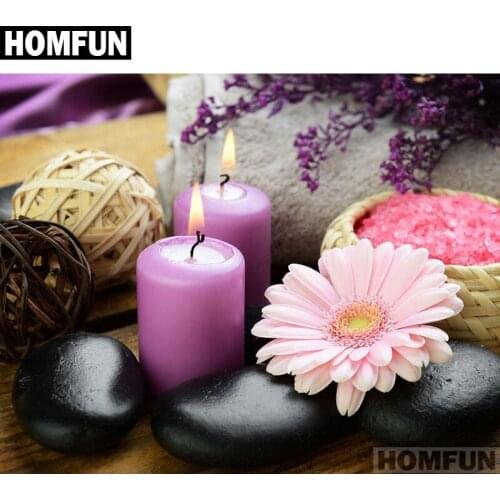 HOMFUN Full Square/Round Drill 5D DIY Diamond Painting "Flower & candle" Embroidery Cross Stitch 5D Home Decor Gift A01368