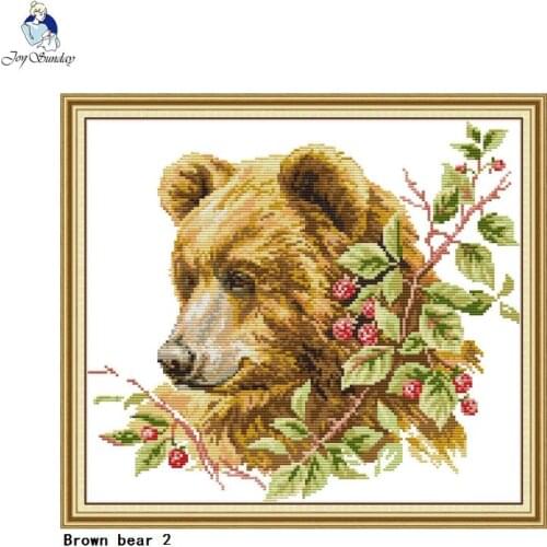 Joy Sunday Brown Bear Animal Pattern Counted Cross Stitch Kit 14ct 11ct Needlework Embroidery Set DIY Home Decoration Painting